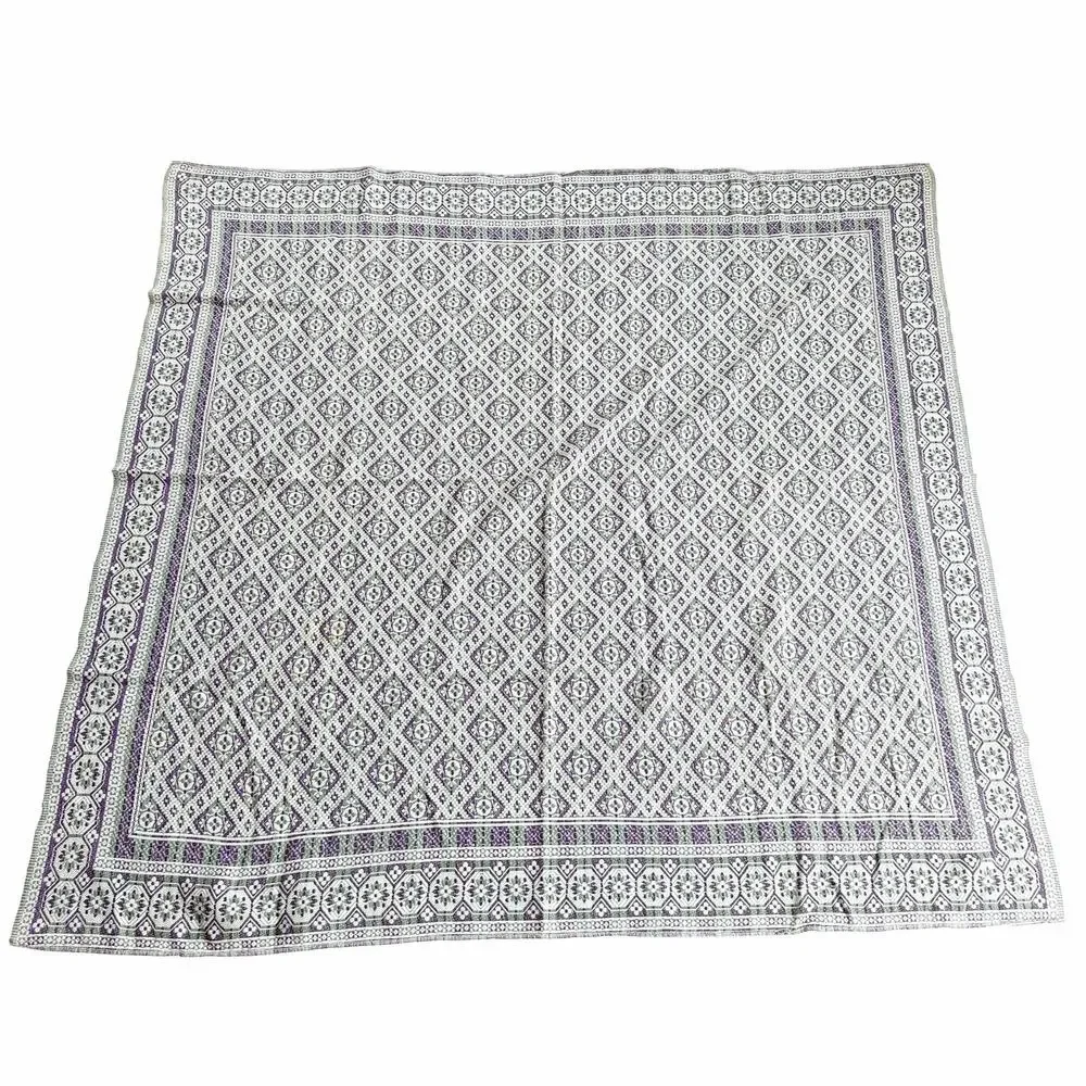 Vintage Purple Gray Geometric Block Print Tablecloth Retro Cottagecore 60x60